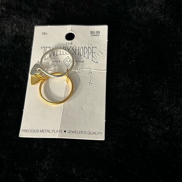NWT The Jewelry Shoppe 2 Pieces 10K Gold/Silver Heart Drop Rings Size 7.5 Crafts - Picture 2 of 10